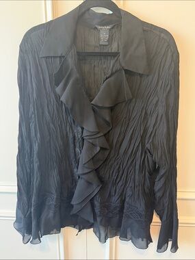 Sunny Taylor Black Crinkle Ruffle Front Blouse